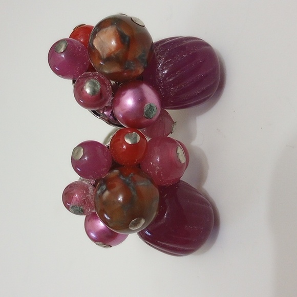 Vintage Clipon raspberry Pink mosaic pearl Earring Cluster Japan 1950s - Picture 1 of 9